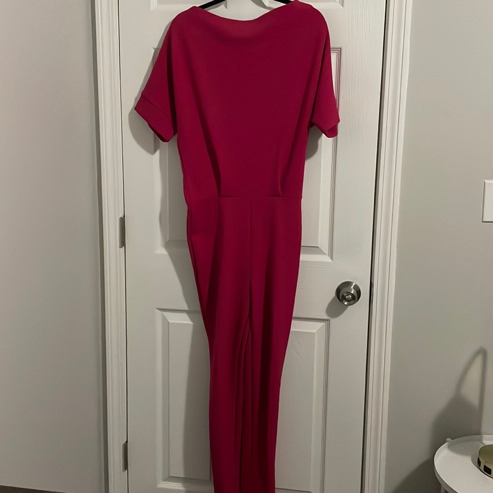 New York & Company hot pink jumpsuit with straight leg pants and belt